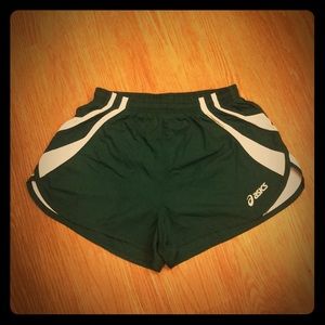 Dark green ASICS running shorts